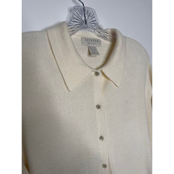 Vintage 70s Express Tricot Ivory Collared Cardigan Sweater Hong Kong Medium - Picture 7 of 11